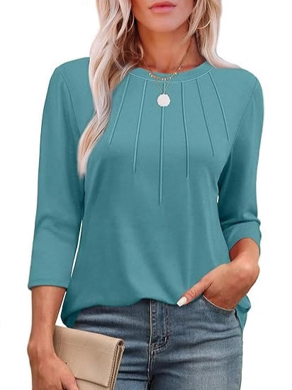 Maya™ -  Pleated Crew-Neck Blouse