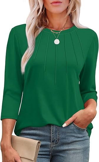 Maya™ -  Pleated Crew-Neck Blouse