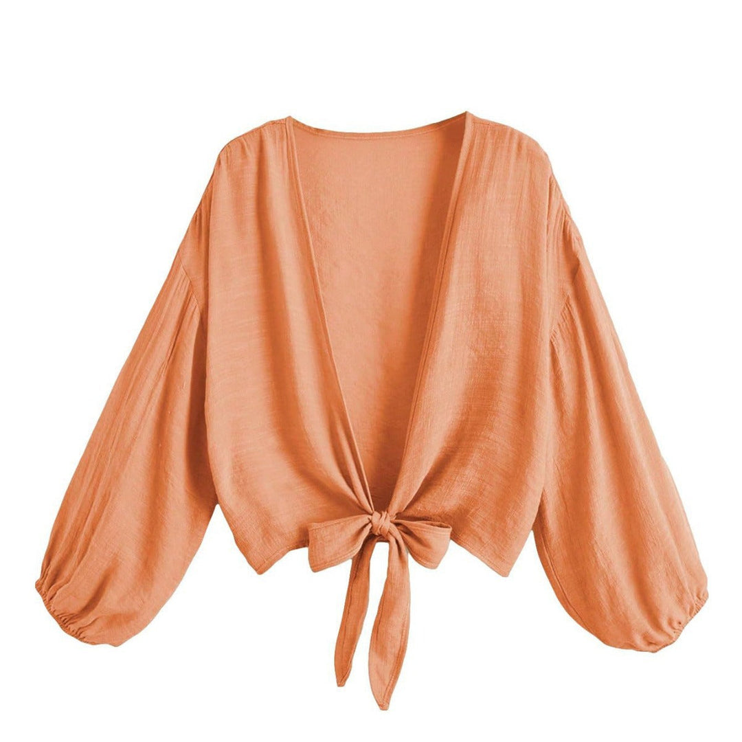 Leah™ - Knot-Front Semi-Sheer Blouse