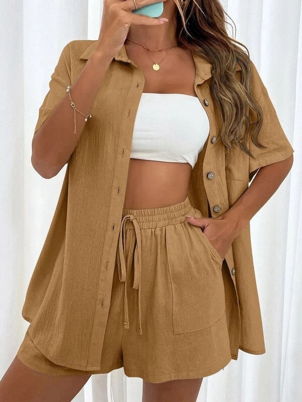 Lucy™ - Buttoned Shirt & Shorts Set