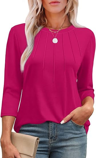 Maya™ -  Pleated Crew-Neck Blouse