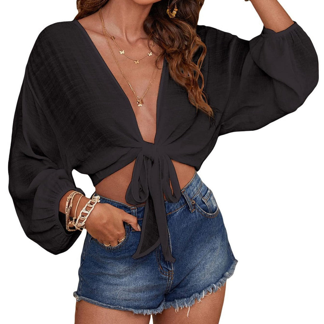 Leah™ - Knot-Front Semi-Sheer Blouse