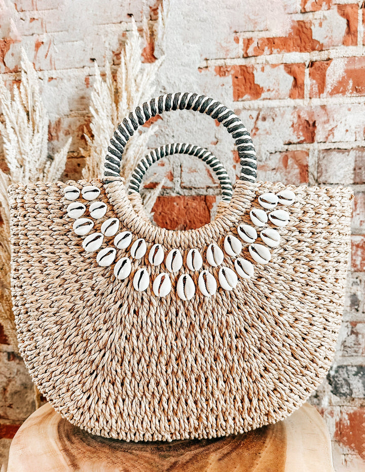 Isabella™ - Shell Decor Straw Bag with Handmade Details