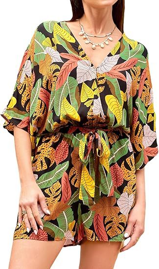 Aya™ - Lace-Up Print Romper