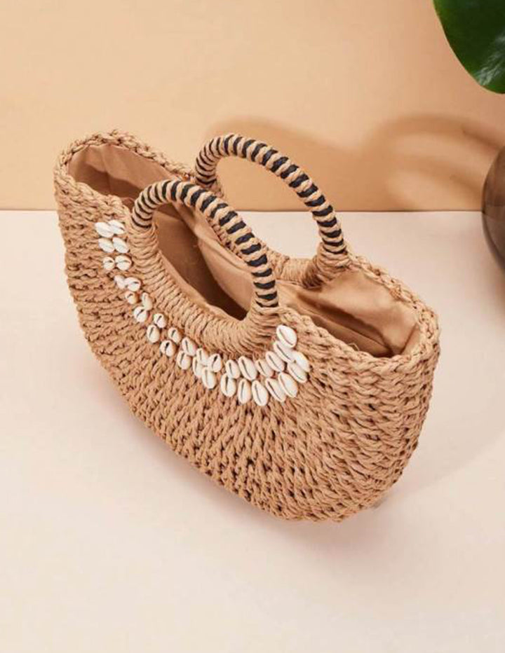Isabella™ - Shell Decor Straw Bag with Handmade Details