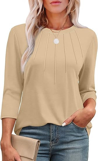 Maya™ -  Pleated Crew-Neck Blouse