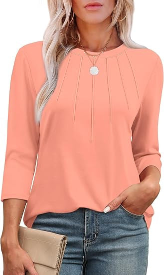 Maya™ -  Pleated Crew-Neck Blouse